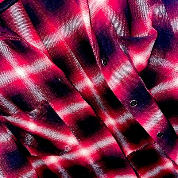 Bella Dahl Red Plaid Frayed Flannel Shirt LIKE NEW - Picture 9 of 16
